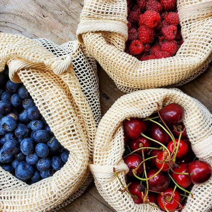 Reusable Onion Storage Bags - Organic Cotton Mesh Onion Bags with Drawstring - Washable Onion Holder Storage - Net Onion Keeper Sacks - Perfect Potato Storage Bags - Root Vegetable Sacks (3 X-Large)