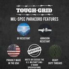 TOUGH-GRID 550 Paracord Rope Nylon Parachute Cord, Made in USA Survival Kit, Outdoor Adventures, Camping, Tactical Gear & Emergency Supplies, Military Type III Mil-Spec