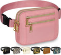Capolo Fanny Packs for Women Fashion Waist Packs Bag with Adjustable Strap and 4 Zipper Pockets Waterproof Everywhere Crossbody Belt Bag for Workout Running Travelling(Pink, Large)