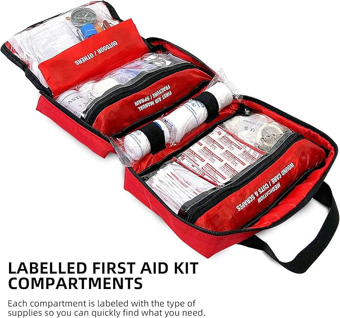 First Aid Kit - Trauma Kit with Essential Emergency Medical Supplies, Waterproof Travel First Aid Kit, Simple and Portable Emergency Kit for Home, Dorm, Outdoor, Car (Bright red)