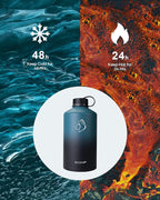 BUZIO 1 Gallon Water Bottle Insulated with Straw Lid, 128oz Large Water Jug Stainless Steel Metal Vacuum Water Flask Leak Proof 18/8 Food Grade Thermo Mug Keep Cold 48H & Hot 24H, Indigo Crush