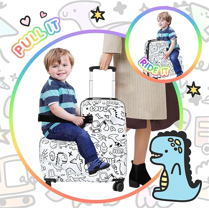 smilesun 20" Kids Ride On Luggage with DIY Coloring, Durable Lightweight Carry On Travel Suitcase with Spinner Wheels, TSA Lock