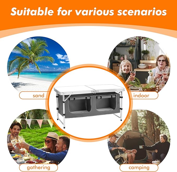 Camp Field Camping Folding Aluminum Table with Adjustable Legs for Outdoor Travel Beach, Backyards, BBQ, Party and Picnic Foldable Table