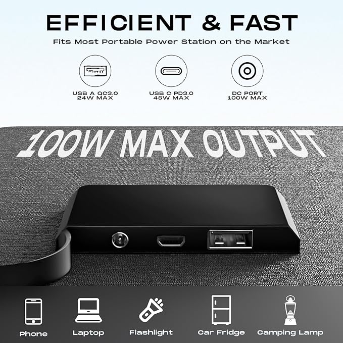 MARBERO 100W Portable Solar Panel 100 Watt 20V Foldable Solar Panel Charger for Power Station QC3.0 USB & DC Output >23% High Efficiency IP68 Waterproof for Camping Outdoor Home RV Blackout Cloudy