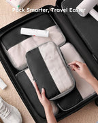 4 Set Compression Packing Cubes for Travel, Bonus Versatile Drawstring Backpack, Lightweight Luggage Organizer Bags, Sturdy Travel Accessories for Suitcase, Black