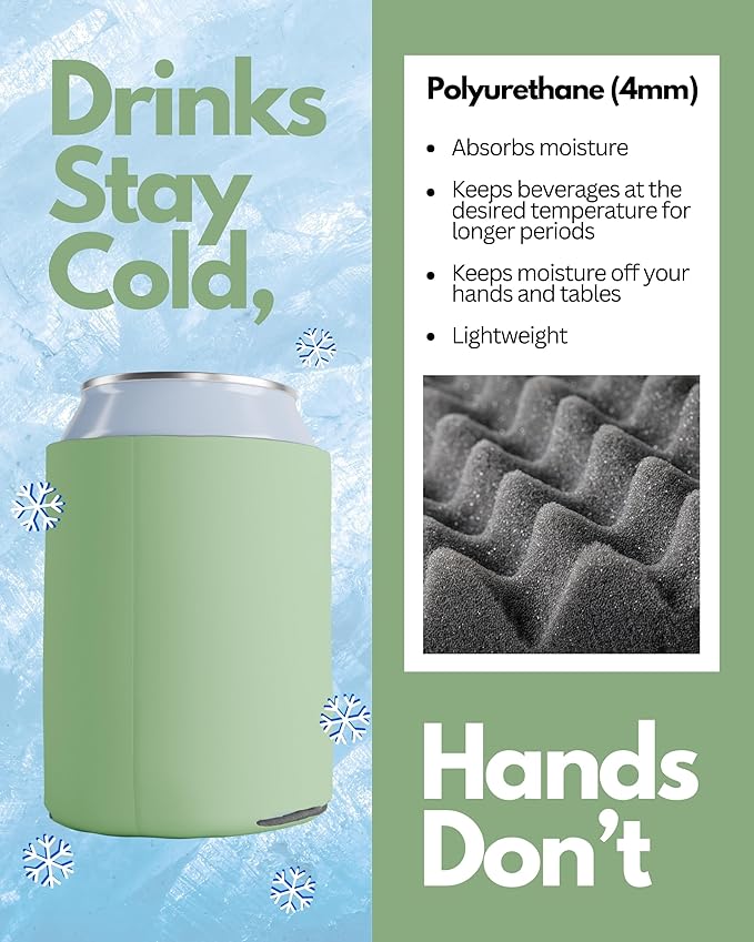 PartyPrints 200 Pack Mint Blank Can Cooler Sleeves, Customizable Bulk Insulated Foam for Beer, Collapsible Plain Drink Holder, Cold Soda Insulator, 12oz Regular, 16oz Tall Cans