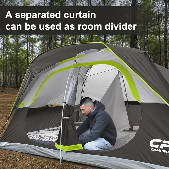 CAMPROS CP Tent 8 Person Camping Tents, Waterproof Windproof Family Tent with Top Rainfly, Large Mesh Windows, Double Layer, Easy Set Up, Portable with Carry Bag, for All Seasons