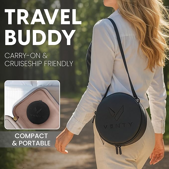 VENTY Portable Fan - Wireless Battery Operated Fan - 4 Speeds - LED Lighting - Carry Case & Remote Control - Cruise Travel - Outdoor Travel RV Power Bank With USB-C Port (Red with Case)