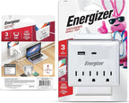 Energizer Multi Plug Wall Outlet Extender (3 AC Power Outlets, 1 Type C Port, 1 USB A Port - 2.1A Total) Grounded Power Strip Expander