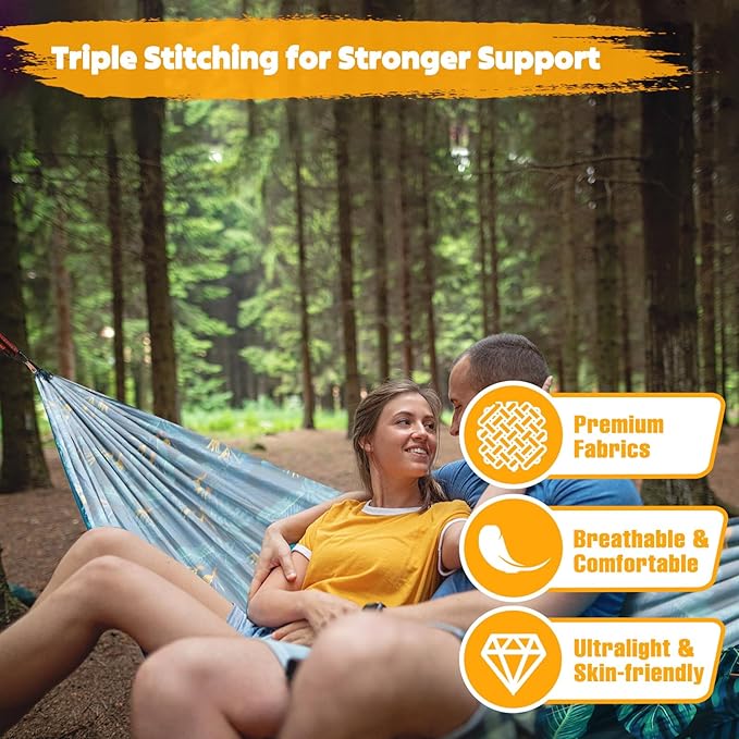 NATUREFUN Ultra-Light Travel Camping Hammock | 300kg Load Capacity,Breathable,Quick-Drying | 2 x Premium Carabiners,2 x Nylon Slings Included | Outdoor Indoor Garden