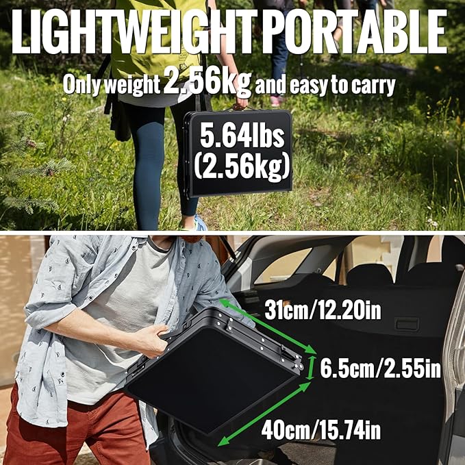 GARLLEN 2ft Folding Camping Table, 3 Adjustable Height Lightweight Picnic Table, Portable Aluminum Grill Table for Outdoor, Camping, Grill, Threaded Install, 23.6" L x 15.7" W, Black