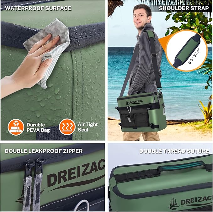 Dreizack Kayak Cooler Behind Seat, Waterproof Cooler for Kayaking,Paddle Board Cooler Compatible with Lawn-Chair Seat Kayak Accessories Cooler Bag Kayak Cooler Tow Behind for Camping Fishing