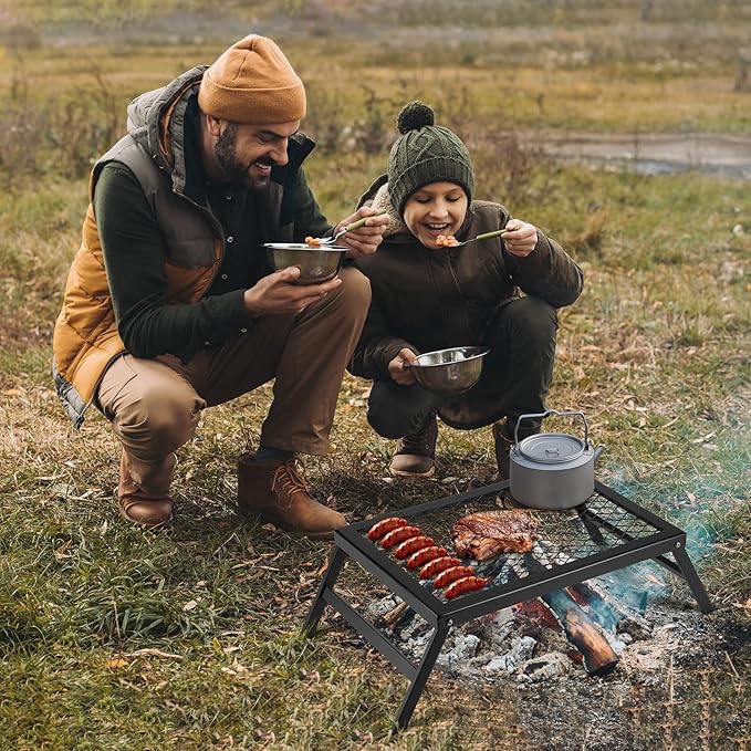 Stanbroil Folding Campfire Grill Grate, Outdoor Portable Camping Grill for Camping Cooking Fire Pit, 17.5" x 12.2"