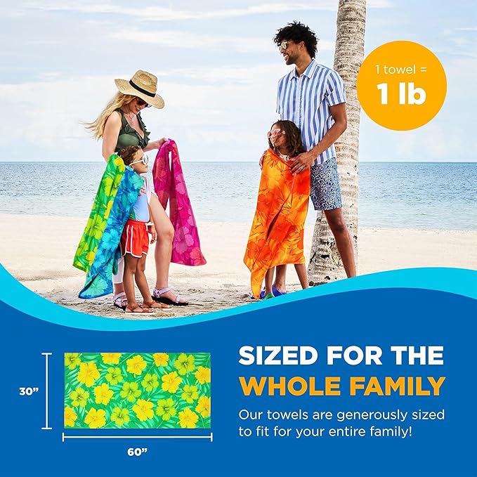 Kaufman - Colorful Hibiscus Beach Towels | 100% Cotton with Ends Hemmed | 30" x 60" | Colorful Soft & Absorbent Pool Towels for Adults and Kids | Fiber Reactive | 24 Pack