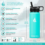 HYDRO CELL Stainless Steel Sport Water Bottle with Straw - Keeps Drinks Cold & Hot via a Leak Proof Metal Triple Insulated Vacuum Flask for All Sports and Outdoors Activities (Teal 18oz)