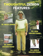 HENNCHEE Mosquito Suits for Adult, Mesh Net Bug Hooded Jacket Pant, Outdoor Full Body Protection Mosquito Proof Clothing
