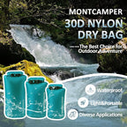 3-pack 30D Nylon Waterproof Dry Bag-Portable Waterproof Storage Sack for Kayaking, Hiking and Rafting-Roll Top Closure-Float on Water(5L/10L/20L,Turquoise blue)