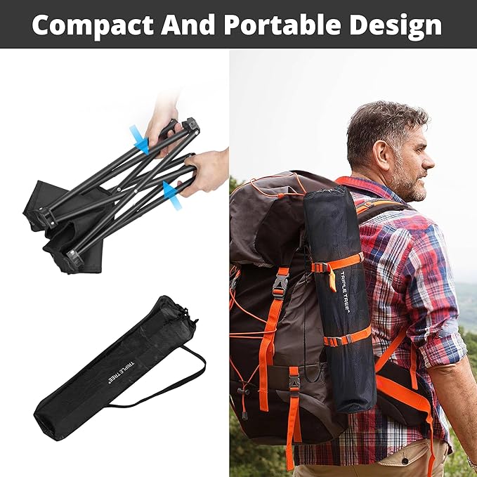 TRIPLE TREE 2 Pack Camping Stool, 13.8 Inch Portable Folding Stool for Outdoor Walking Hiking Fishing 400 LBS Capacity with Carry Bag, Black