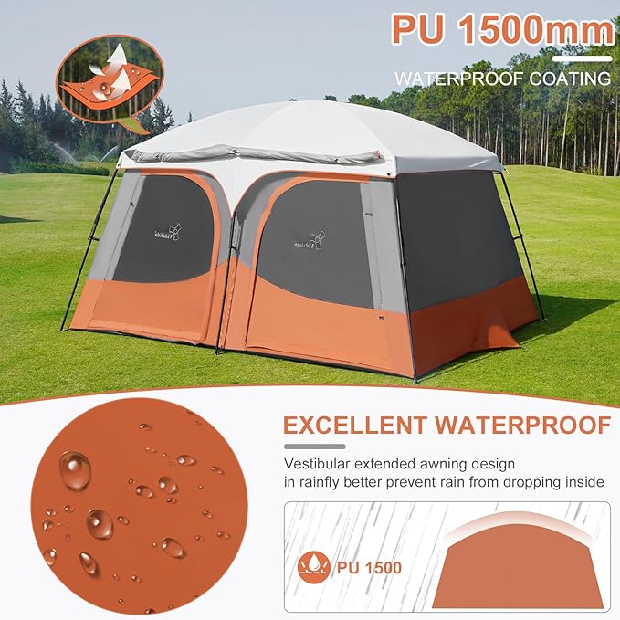 Vidalido Tents，3-4 Person Camping Tent with Extended Vestibule，Weather Resistant Family Tents with Breathable Mesh Windows，Easy Install Waterproof Outdoor Tent for Backpacking and Camping Hiking