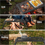 Odoland Folding Campfire Grill, Heavy Duty Steel Mesh Grate with Folding Legs and Storage Bag, Portable Camping Grates, Over Fire Pit Grill Rack for Outdoor Cooking and Bonfire