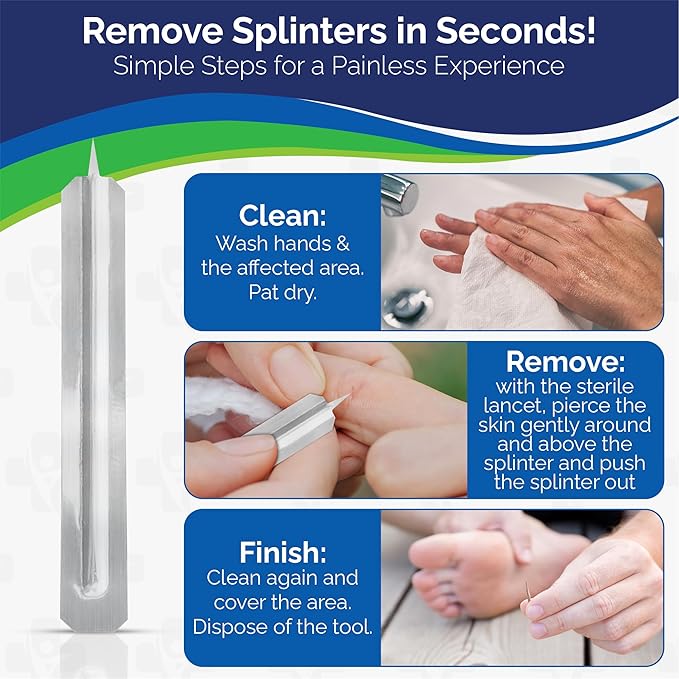 Painless Splinter Removal Kit - 3 Pack | Pull Out Splinters Fast & Easy | Essential First Aid for Home, Travel, Camping, Hiking, Woodworking, DIY & Outdoor Adventures | No Tweezers Needed