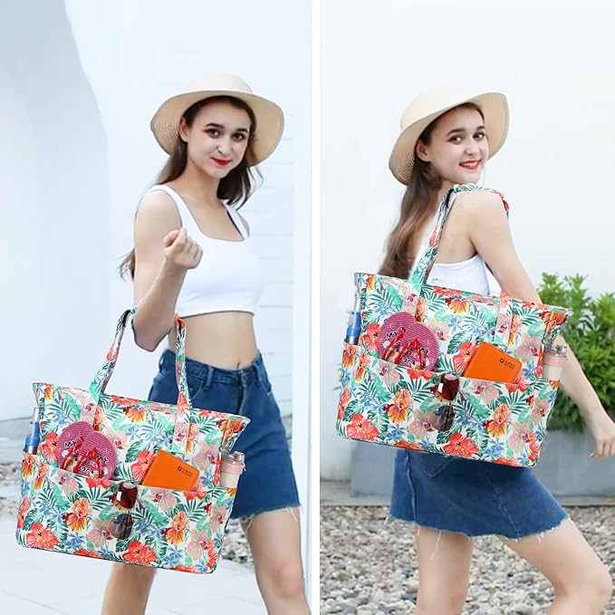 Bluboon Waterproof Beach Tote Pool Bags for Women Ladies Extra Large Carry On Bag With Wet Compartment for Weekender Travel