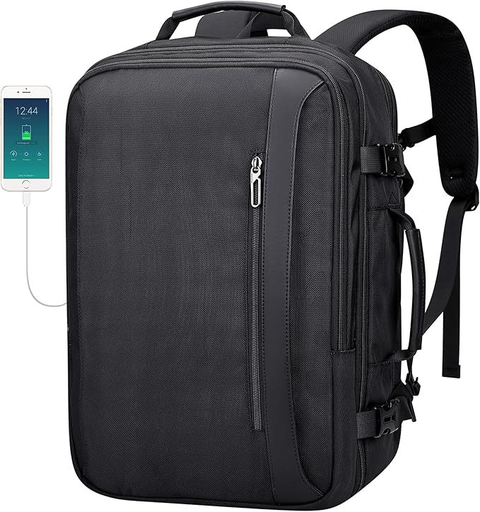 PIJUSHI Travel Backpack for Women Men Expandable Carry on Luggage Backpack Airline Approved Personal Item Laptop Bag(PE034 Black)