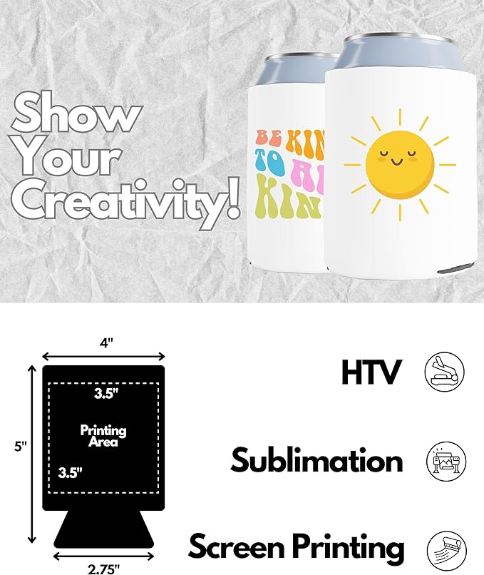 PartyPrints 100 Pack White Blank Can Cooler Sleeves, Customizable Bulk Sublimation Insulated Foam for Beer, Collapsible Plain Drink Holder, Cold Soda Insulator, 12oz Regular, 16oz Tall Cans