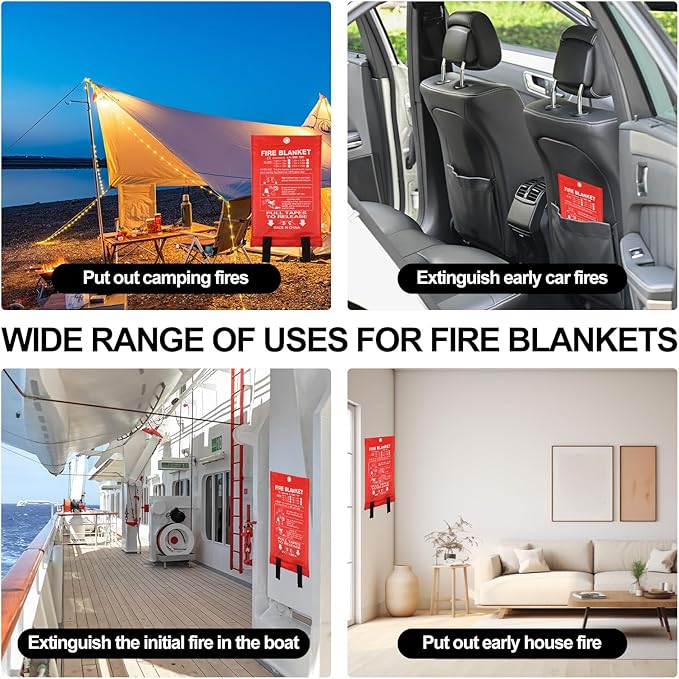 Home Emergency Fire Blankets 40“ x 40” Fiberglass Fire Blankets Essential Emergency Fire Blankets for Home and Kitchen 2 Packs