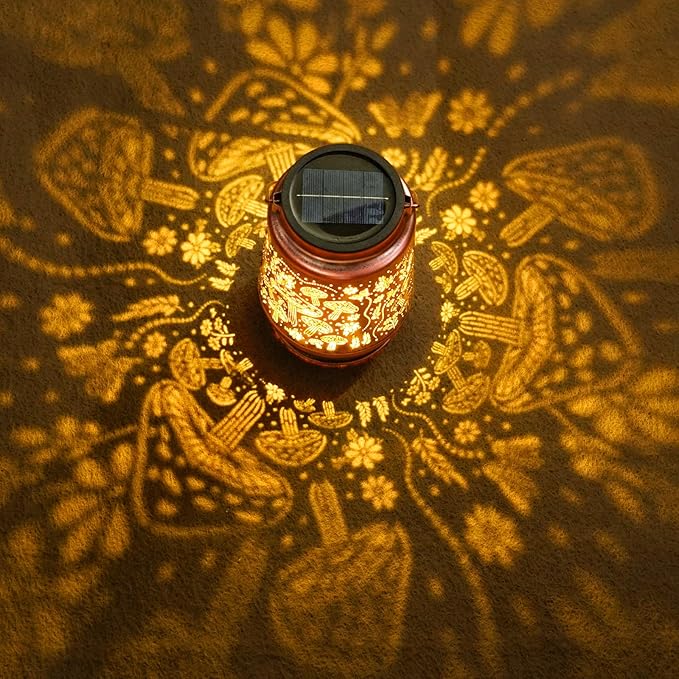 Homemory Solar Lanterns Mushroom Lights Outdoor Waterproof Garden Decor Women Gifts for Birthday, LED Hanging Solar Lights Metal Lantern Decoration Outside for Yard, Patio, Backyard, Porch, Lawn