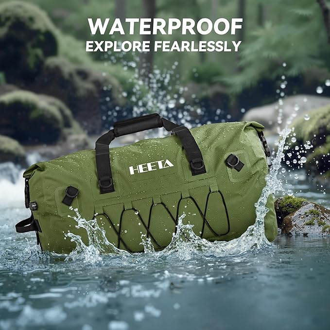 HEETA Waterproof Duffel Bag Motorcycle Dry Bag Backpack, 60L/80L Extra Large Rolltop Travel Duffle Bags with Straps & Handles for Kayaking Rafting Boating Canoeing Camping Gym Beach Cruise Ship