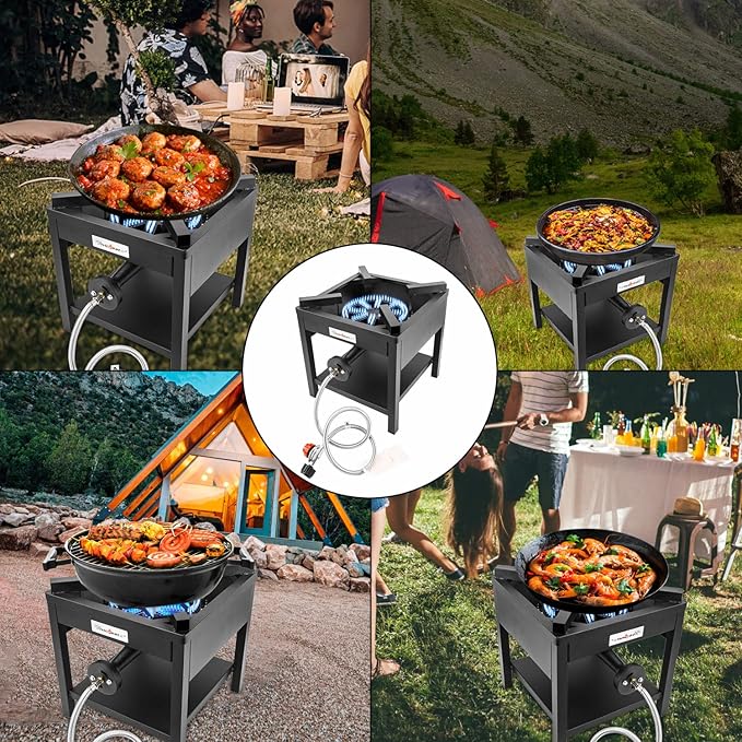 Vivicreate 185000 BTU High Pressure Propane Burner Outdoor Gas Stove Single Burner Cooktop for Turkey Fryer Seafood Boil Brewing BBQ Camping Stove Estufa Portátil Fogón de Gas