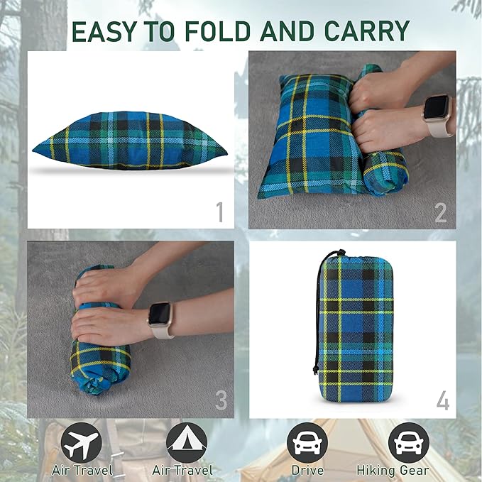Camping Pillow Shredded Memory Foam Travel Pillows for Sleeping Compressible Lightweight Camp Pillow Washable Backpacking Pillow for Camping & Hiking Firm Supportive Small Pillow for Travel