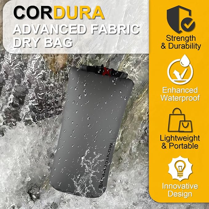 Upgraded CORDURA Waterproof Dry Bag-Durable&Lightweight Storage Sack for Hiking, Kayaking&Rafting-Roll Top with Survival Whistle-Ideal for high-intensity Use-Float on Water(20L/Grey)