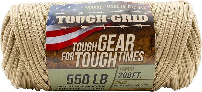 TOUGH-GRID 550 Paracord Rope Nylon Parachute Cord, Made in USA Survival Kit, Outdoor Adventures, Camping, Tactical Gear & Emergency Supplies, Military Type III Mil-Spec