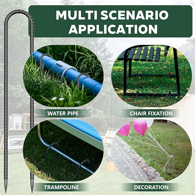 30 Pieces Trampoline Stakes Anchors High Wind Heavy Duty,U Shaped Garden Hooks Stakes for Ground,Trampoline Tie Downs Anchor Kit,Bounce Horseshoe House Stake,Rebar Camping Tent Stakes,12 Inch Long