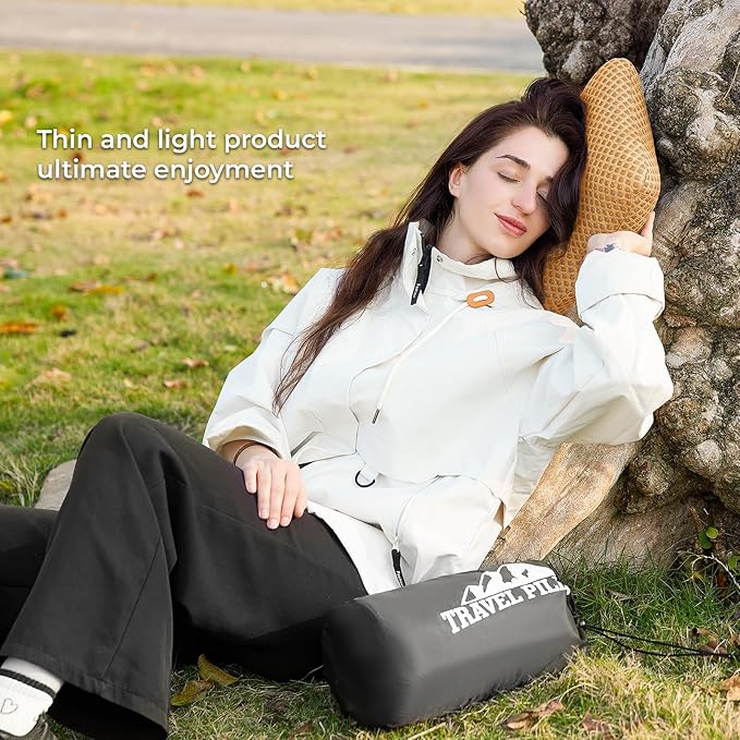 Travel Pillow Memory Foam Pillows, Camping Pillow-Compressible Medium Firm, Breathable Cover, Ideal Backpacking Hiking, Bed Pillows, Airplane and Car (Apricot Yellow, M)