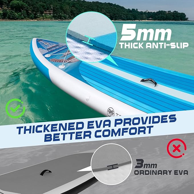 TRUISLAND Inflatable Paddle Board, Stand Up Paddle Board with Backpack, Non-Slip Thickened Deckpad, Waterproof Phone Case, Leash, Paddle, Hand Pump