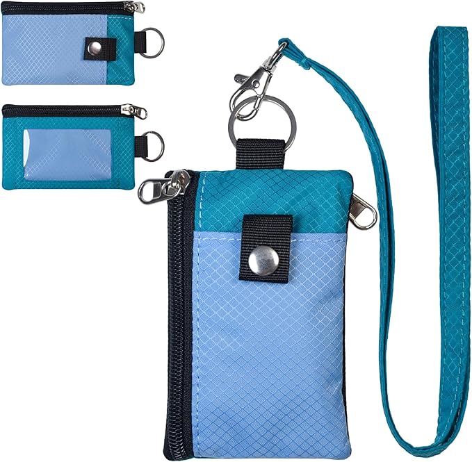 Minimalist RFID Blocking Small Wallet with ID Window,WaterResistant Zip Id Case Wallet with Lanyard Keychain for Cards,Cash,Travel,Women,Men