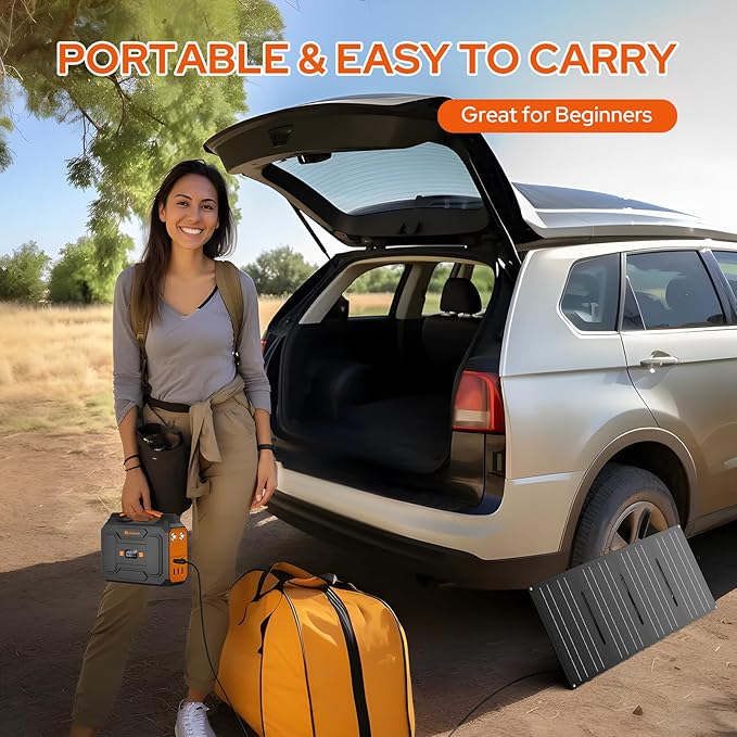 Portable Power Station with Foldable 40W Solar Panel, 100W Solar Powered Generator with Panels,110V AC Outlet Camping Solar Power Bank 146Wh DC Battery Pack for Smart Device RV Outdoor Power Outage