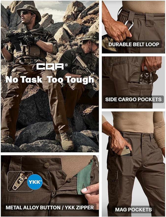 CQR Men's Tactical Pants, Water Resistant Ripstop Cargo Pants, Lightweight EDC Work Hiking Pants, Outdoor Apparel
