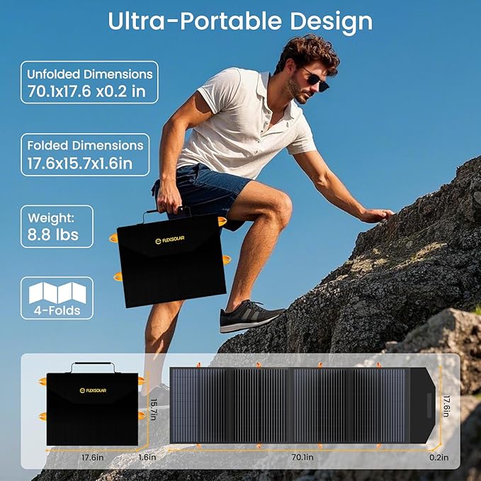 Upgraded 120W Portable Solar Panel for 500/1000/1500W Power Station, ETFE Solar Power Charger with QC3.0 USB-A &Type-C&M-C-4 Output Foldable Solar Panel for Camping, RV, Emergency Power Supply