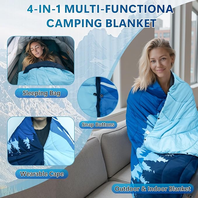 Camping Blanket Waterproof, Packable Down Alternative Puffy Printed Camp Blankets Ultra Warm Lightweight Hammock Top Quilt Outdoor Blanket for Travel Picnic Stadium Hiking Party Cold Weather 55"x78.8"
