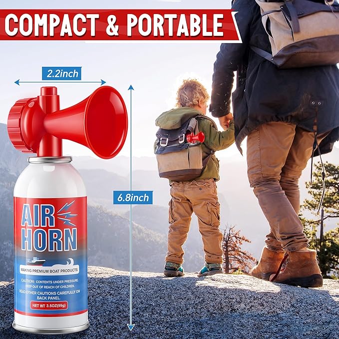 2 Pack Large Air Horn for Safety 3.5oz, 122dB Very Loud Marine Air Horn for Boat, Coast Guard Approved, Great for Boat & Marine Safety, Sporting Events, Travels, Hiking (Red)