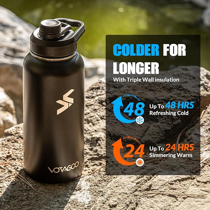 32 Oz Insulated Water Bottle - Stainless Steel Tactical Flask With Straw Lid & Chug Cap, Metal Military Water Bottle With Rugged, Removable Sleeve Can Place Items for Hiking Camping Hunting