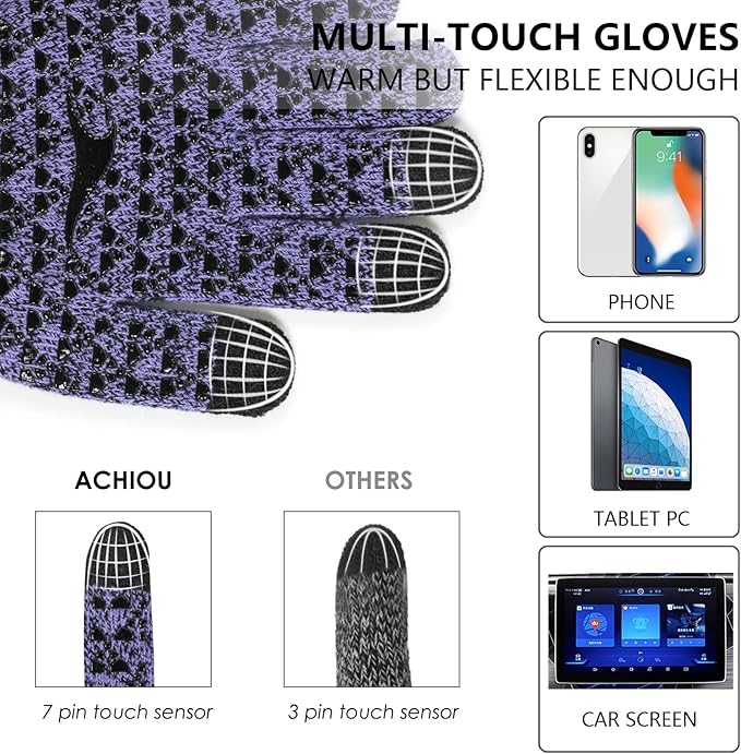 Achiou Winter Gloves, Glove for Men Women, Upgraded Touch Screen Texting Warm Running with Thermal Soft Knit Lining