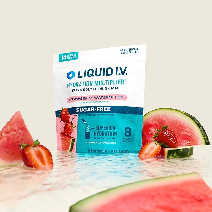 Liquid I.V.® Hydration Multiplier Sugar-Free - Strawberry Watermelon | Electrolyte Powder Drink Mix | 1 Pack (14 Servings)