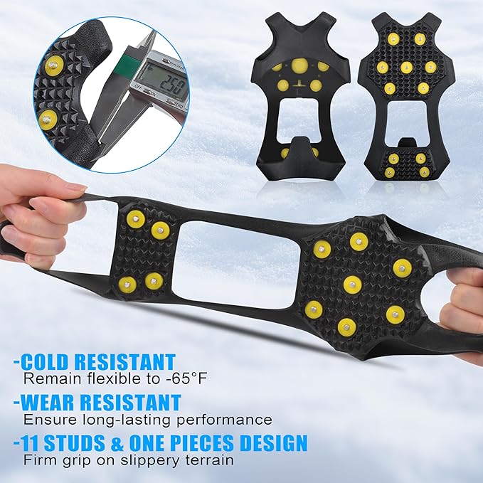 Ice Cleats for Shoes and Boots Traction Cleats for Snow Anti Slip Crampons 11 Studs Rubber Overshoe for Walking on Ice and Snow