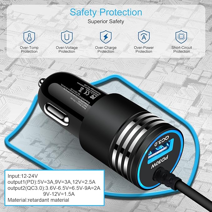 48W Super Fast Car Charger USB C for Samsung Galaxy S26 Ultra S25 S24 FE A16 5G A15 A14 A56 S23 S22 S21, iPhone 17 16 15 Pro Max Plus, Android Phone Type C Car Charger Adapter with USB C Coiled Cable