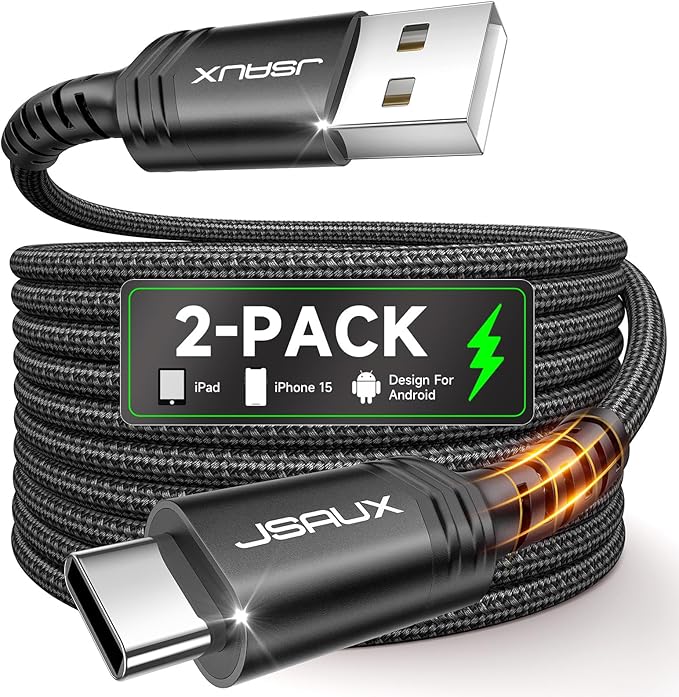JSAUX USB C Cable [2-Pack 3.3ft], USB A to USB Cord Fast Charging for iPhone Air, iPhone 17, iPhone 17 Pro, iPhone 17 Pro Max, iPhone 16/iPhone 15 Series, Samsung S20 S10, Note 20 10,Car Play - Black
